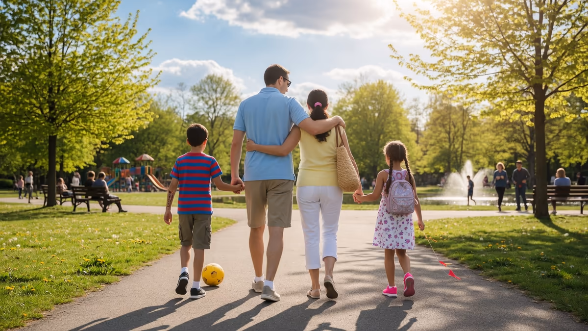 A family holding hands, walking together — Davis Legacy Life family insurance